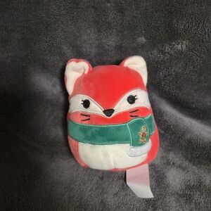 Squishmallows Red and Cream Fox with Green Scarf
